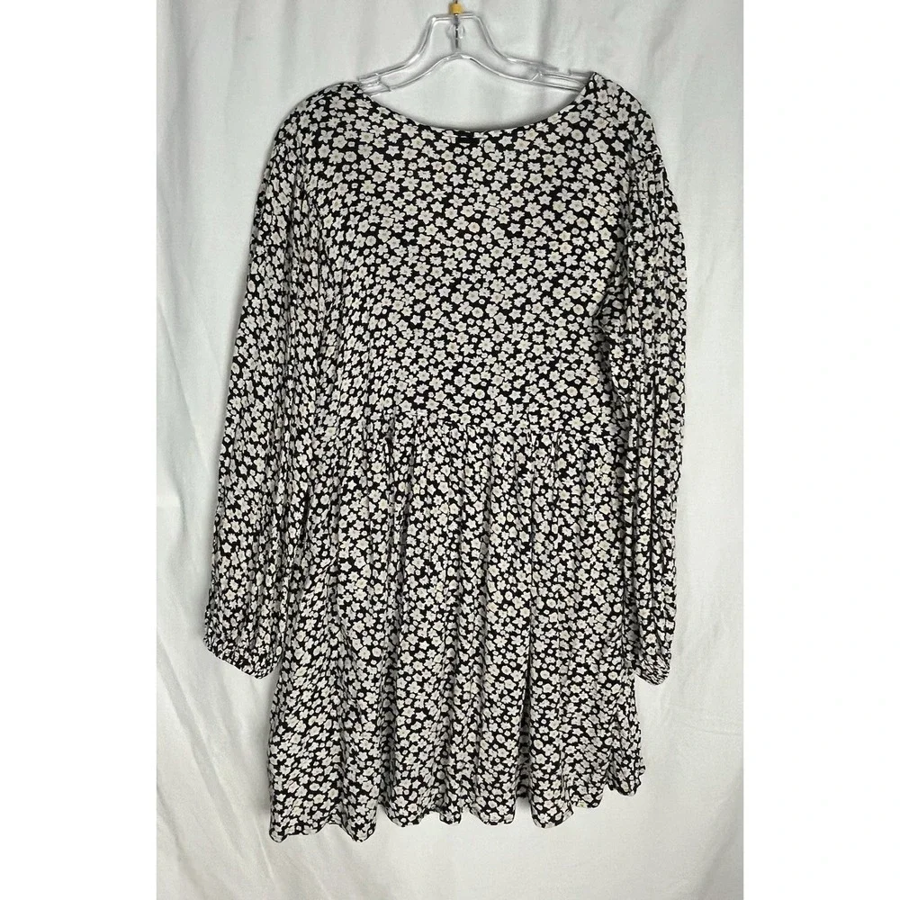 Billabong Dress Secret Wish Womens M Black Ditsy Floral‎ Mini Balloon Sleeve New